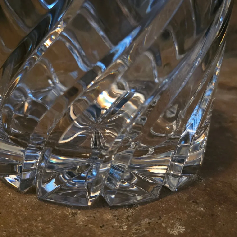 Mikasa English Crystal Ice Bucket Swirl Cut Heavy Glass Silver Handle Barware
